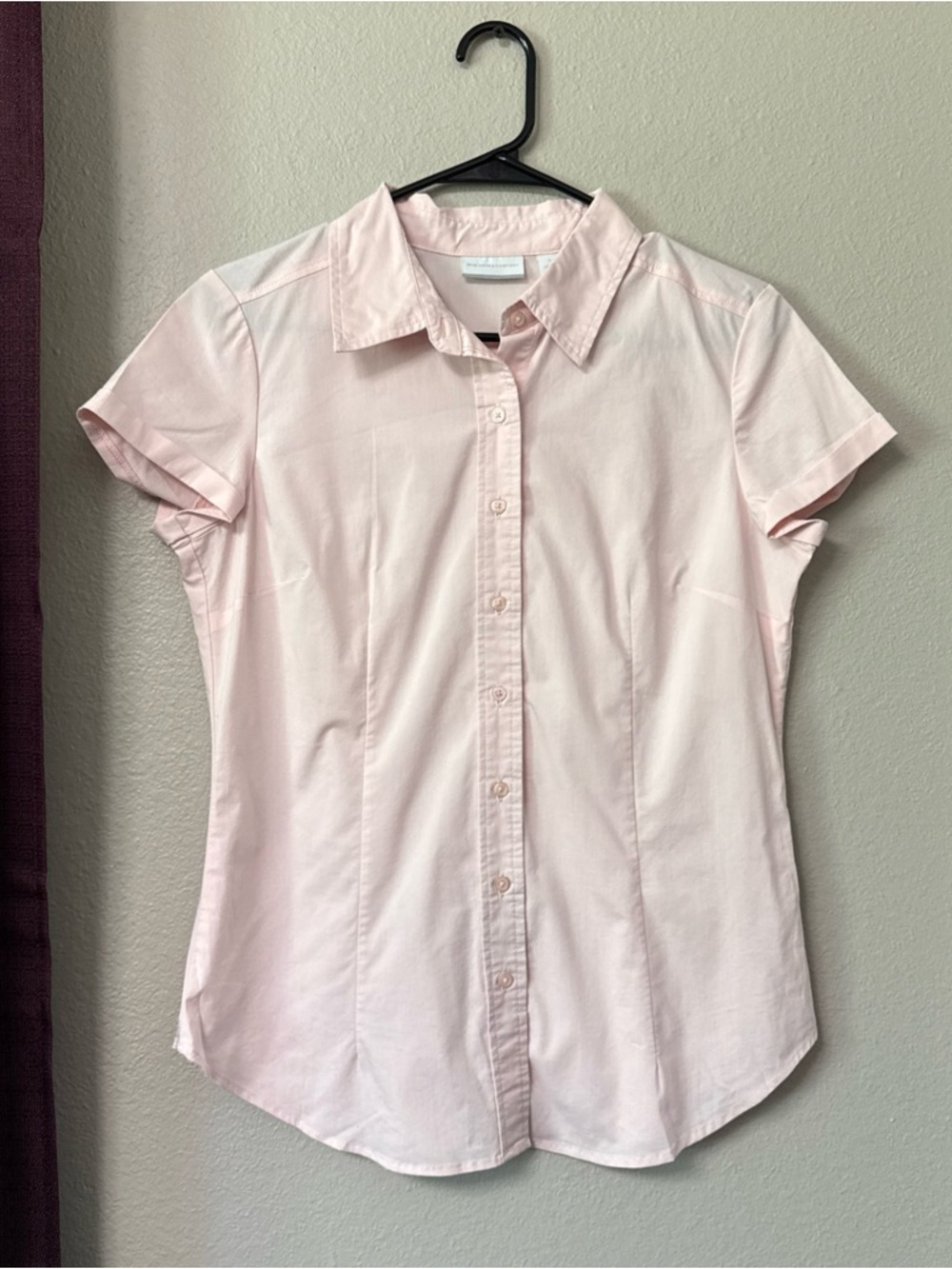 #739 New York & Company Pink Short Sleeve Button-Down Casual Top Size Medium